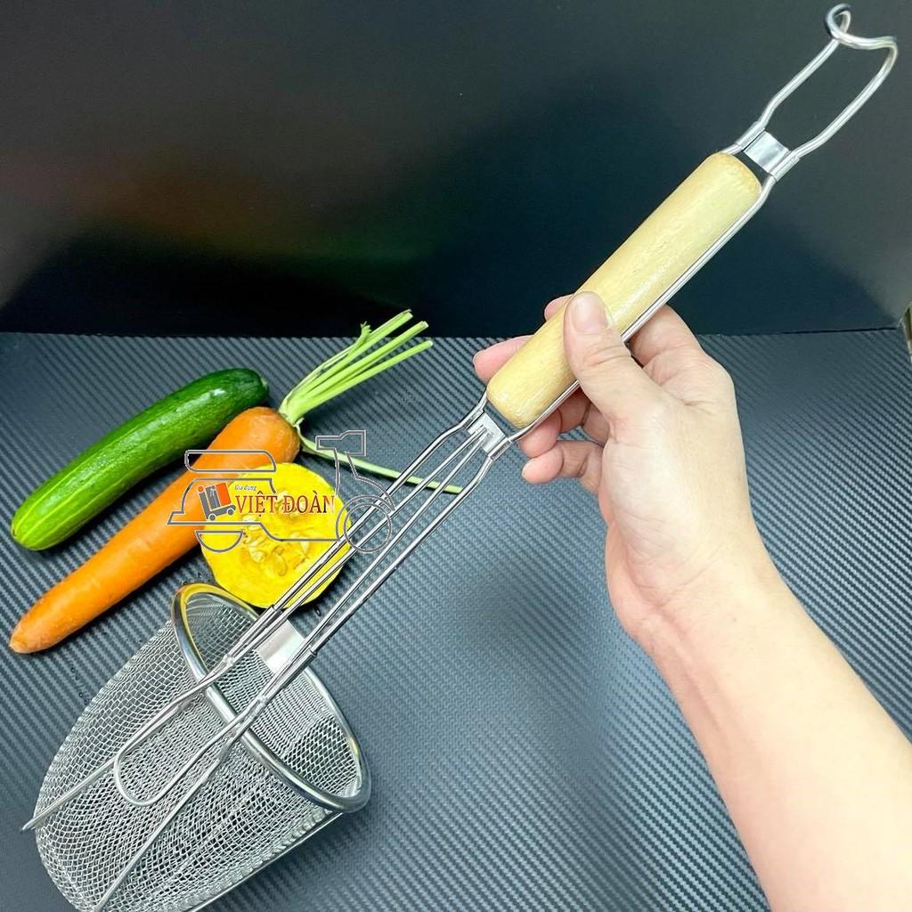 Vợt Trụng Hủ Tiếu, Mì 50cm - Sâu Lòng, INOX DÀY KHÔNG RỈ TAY CẦM GỖ CHẮC CHẮN