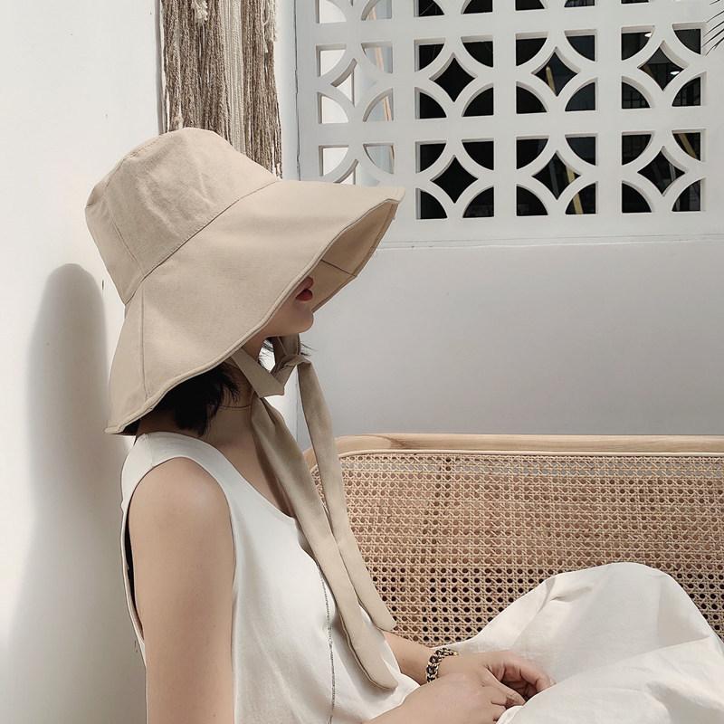 2021 Mùa Hè Mới Thu Lớn Vành Người Cá Nón Nữ Vải Bông Tròn Dome Băng Đô Nơ Lớn Có Thể Gập Lại Miếng Vải Ngư Dân nón Lưỡi Trai