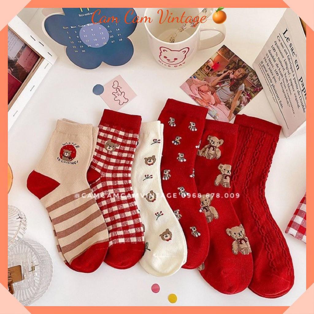 SET TẤT CỔ CAO NAM NỮ TẤT LOLITA , TONE ĐỎ VINTAGE , SET TẤT QUÀ TẶNG NOEL QUÀ SINH NHẬT VỚ NGẮN CỒ