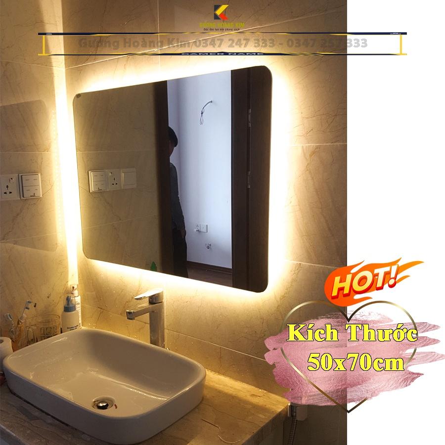 Gương chữ nhật cảm ứng có đèn led nhà tắm phòng wc cao cấp thông minh treo tường bàn trang điểm makeup kích thước 40x60cm và 50x70cm guonghoangkim mã hk-3012