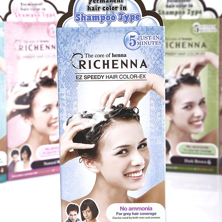 Thuốc nhuộm tóc phủ bạc thảo dược dạng dầu gội Richenna EZ Speedy Hair Color-EX Hàn Quốc màu nâu hạt dẻ đậm