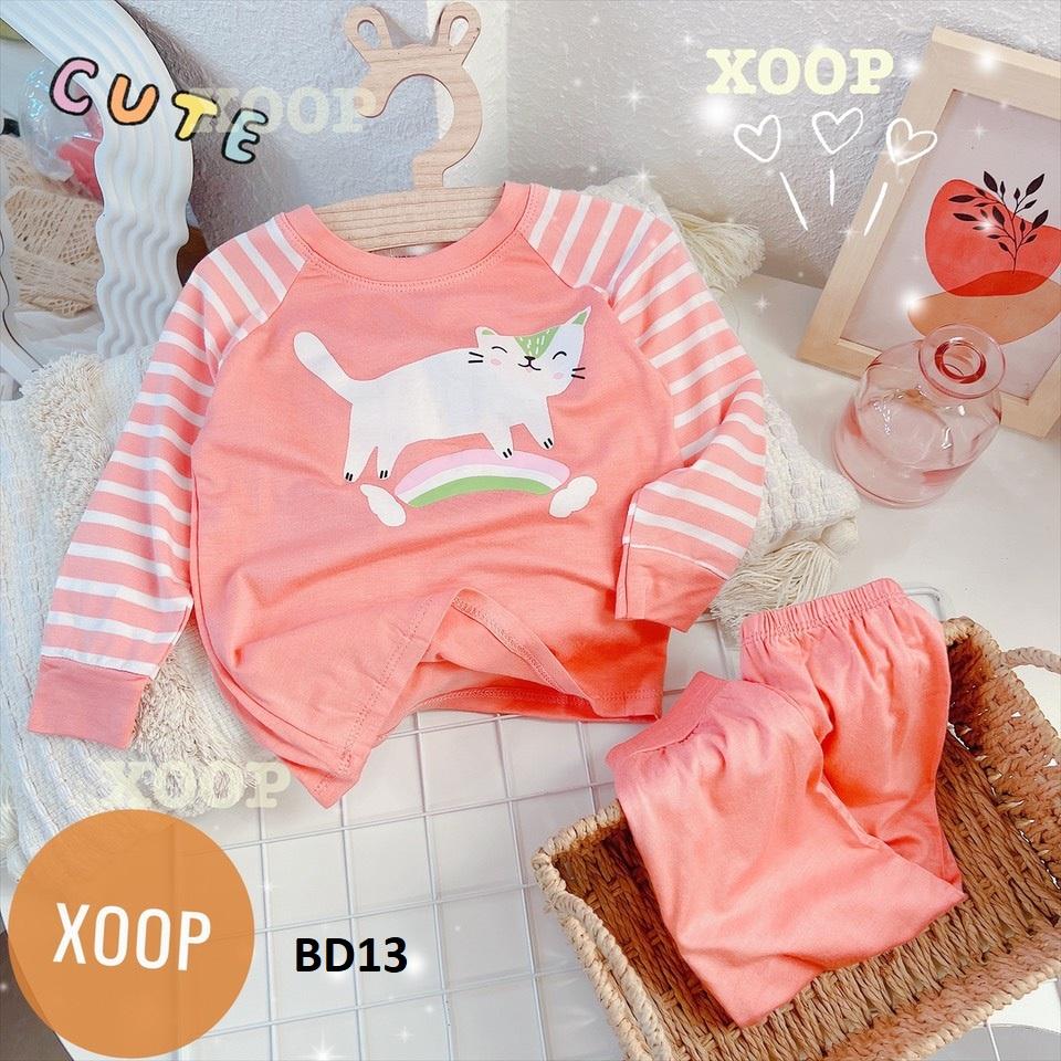 Bộ dài tay chất thun lạnh- Bộ dài tay xoop kẻ cánh tay in họa tiết ô tô - bus cho bé BD13