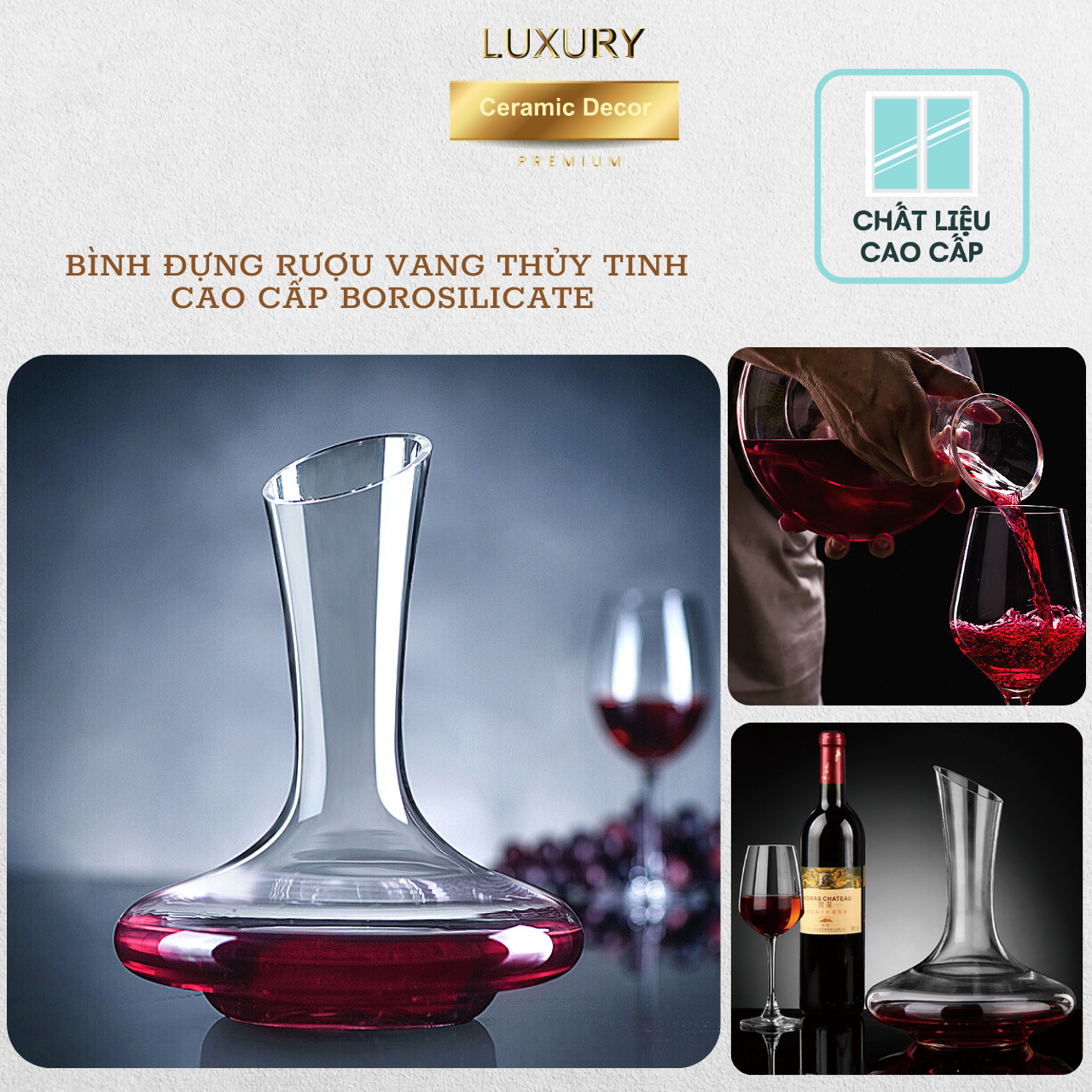 Bình Đựng Rượu Vang Thủy Tinh Cao Cấp BOROSILICATE 1800 ML LUXURY - Hàng Nhập Khẩu