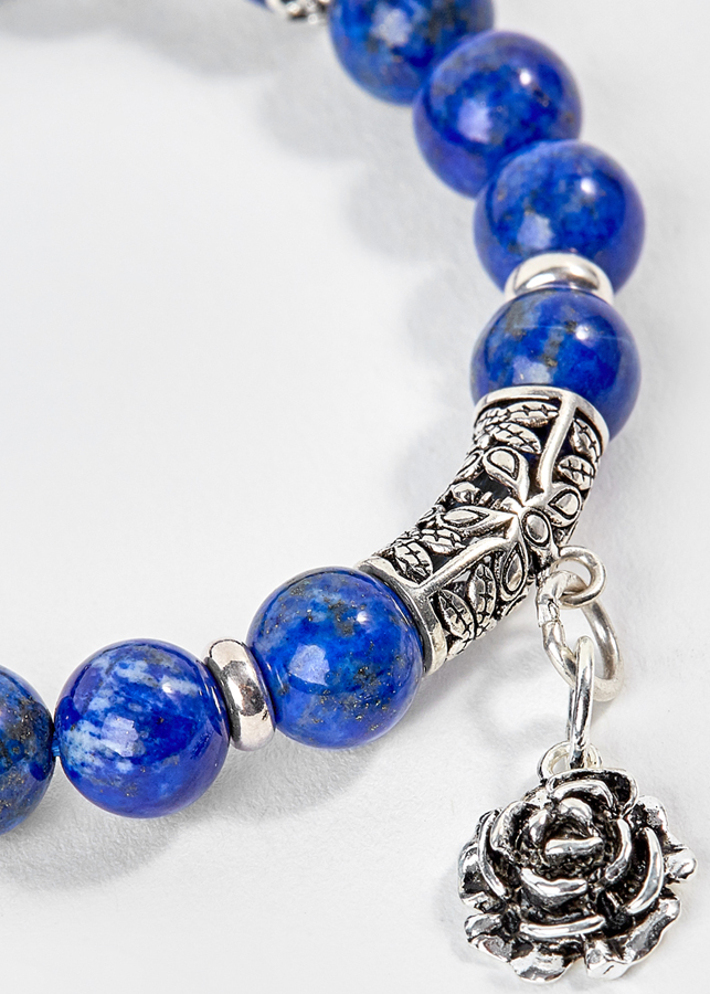 Vòng Tay Đá Lapis Lazuli Phối Charm Hoa Hồng Bạc Ngọc Quý Gemstones
