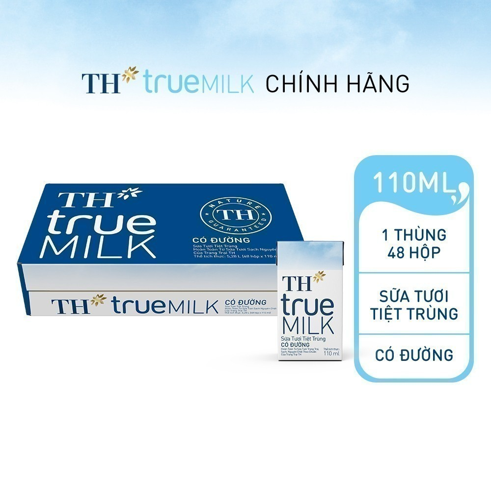Thùng 48 hộp sữa tươi tiệt trùng TH True Milk  có đường 110ml