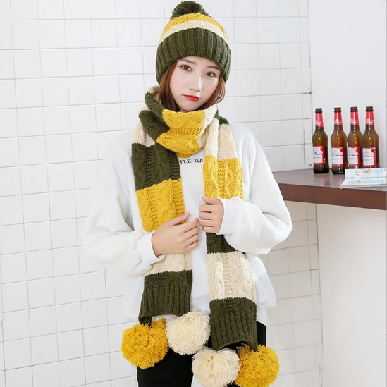 Bộ mũ len nữ kèm khăn và găng tay phong cách Hàn mới, sét nón len nữ cao cấp