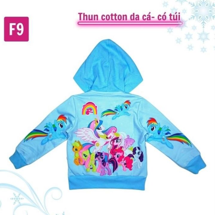 Áo khoác bé gái hình ngựa Pony cầu vòng từ 11-43kg - Chất liệu thun cotton da cá in 3D