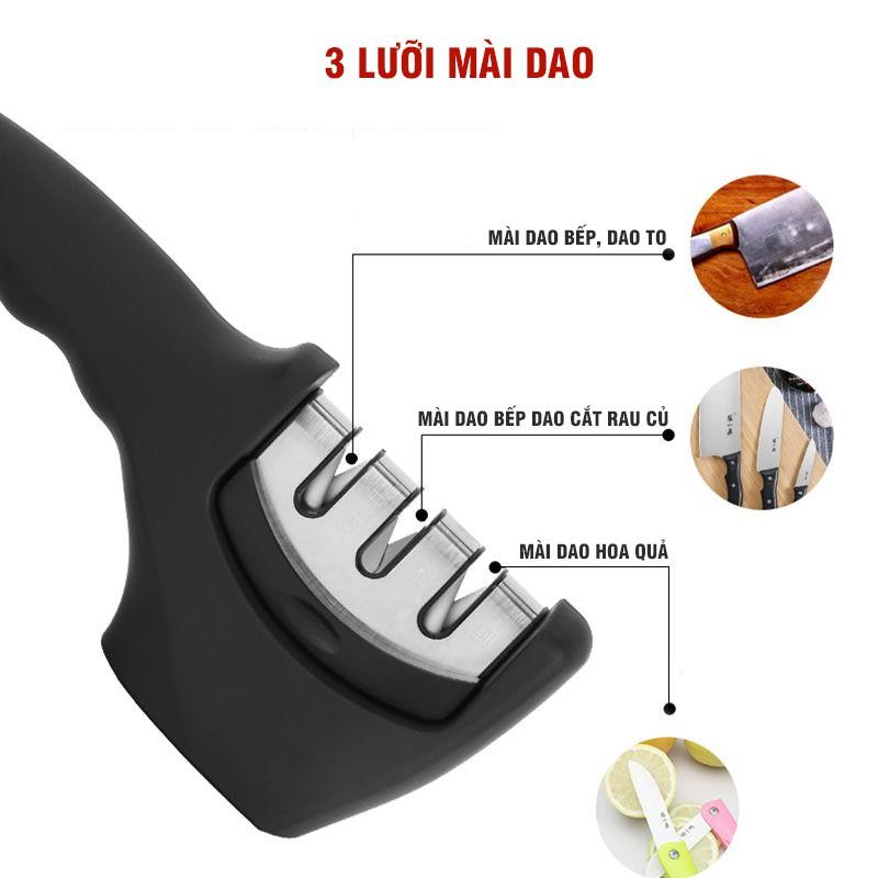 Dụng Cụ Mài Dao 3 Lưỡi Có Tay Cầm Cao Su Tiện Lợi Không Gây Trơn Trượt Khi Mài