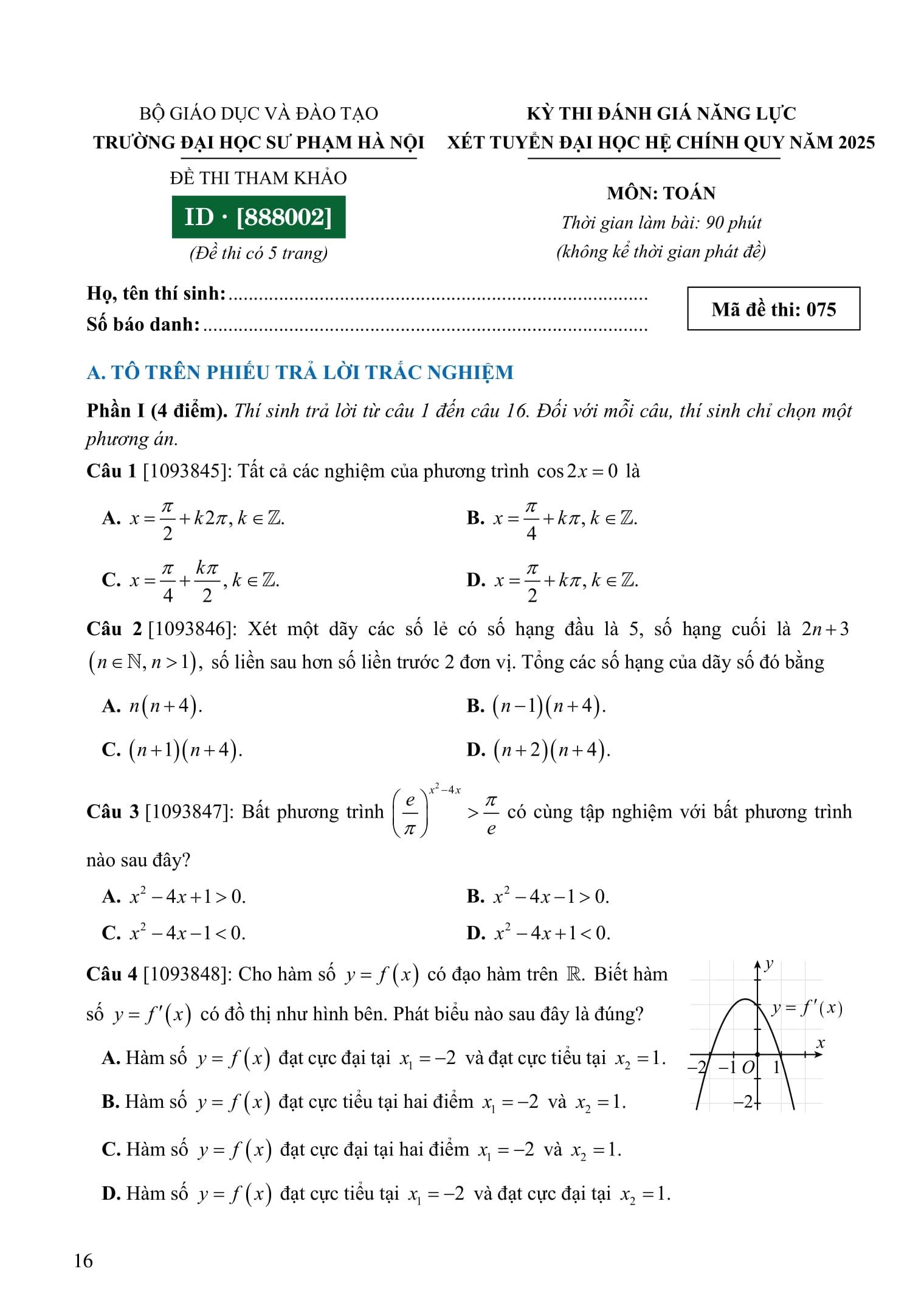 Sách - 50 Đề Luyện Thi Đánh Giá Năng Lực Theo Cấu Trúc Của Trường Đại Học Sư Phạm Hà Nội - Môn Toán
