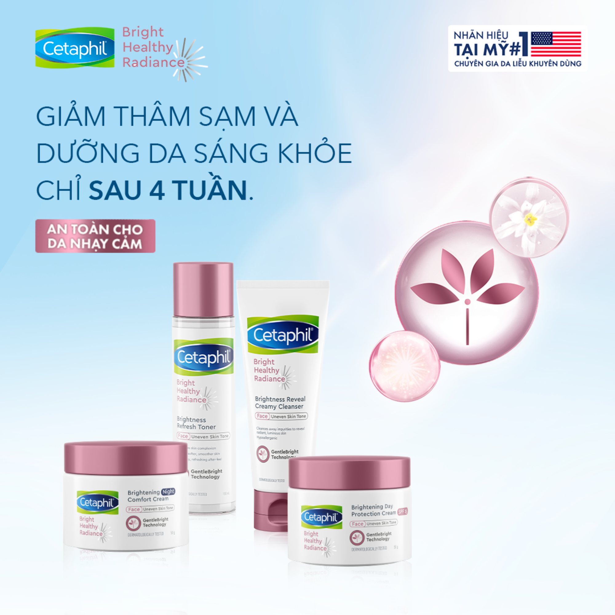Combo làm sáng da Nước cân bằng Cetaphil Bright Healthy Radiance Refresh Toner 150ml + Kem dưỡng ẩm ban đêm Cetaphil Bright Healthy Radiance Brightening Night Comfort Cream 50g