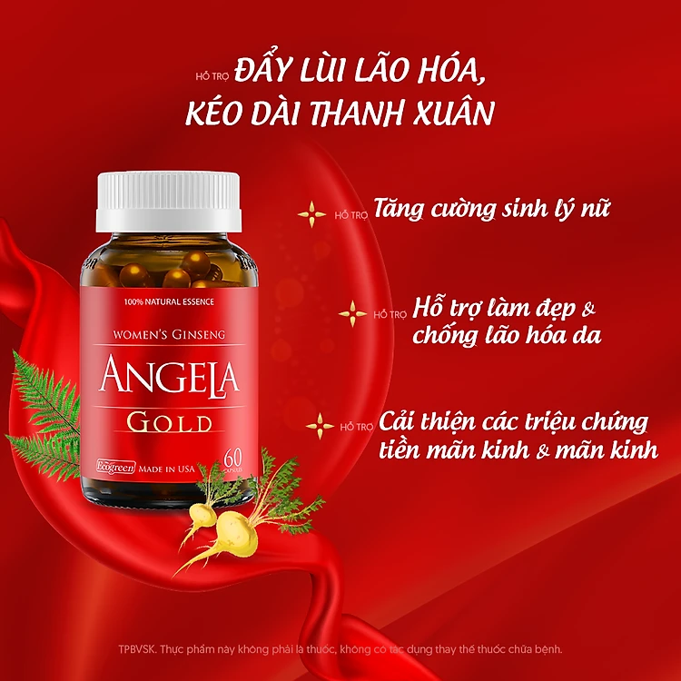 Combo 2 hộp 60 viên ANGELA GOLD tăng cường sinh lý nữ tặng 1 hộp 15 viên không chứa thành phần mầm đậu nành