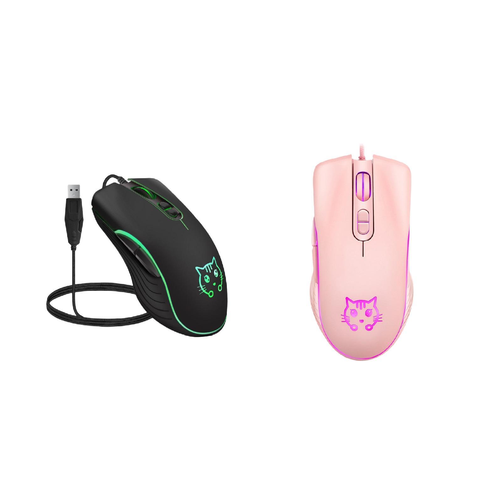 2x Cute Wired USB Gaming Mouse, RGB Breathing Lights, Mute Ergonomic Optical Mice, for PC Laptops Desktop 4 Adjustable DPI up to 2400