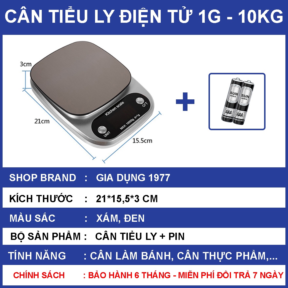 Cân Tiểu ly nhà bếp dododios Mini Định Lượng 3kg - 5kg - 10kg Tặng kèm 2 viên pin AAA CTL03 - Hàng Chính hãng dododios