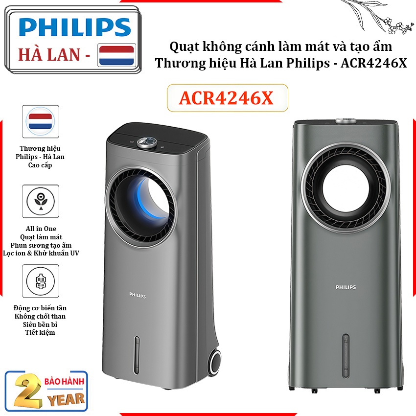 HÀNG CHÍNH HÃNG - Quạt không cánh làm mát, phun sương tạo ẩm. Kiêm lọc không khí ion âm và khử khuẩn UV, Serial 4000. Thương hiệu Hà Lan cao cấp Philips - ACR4246X