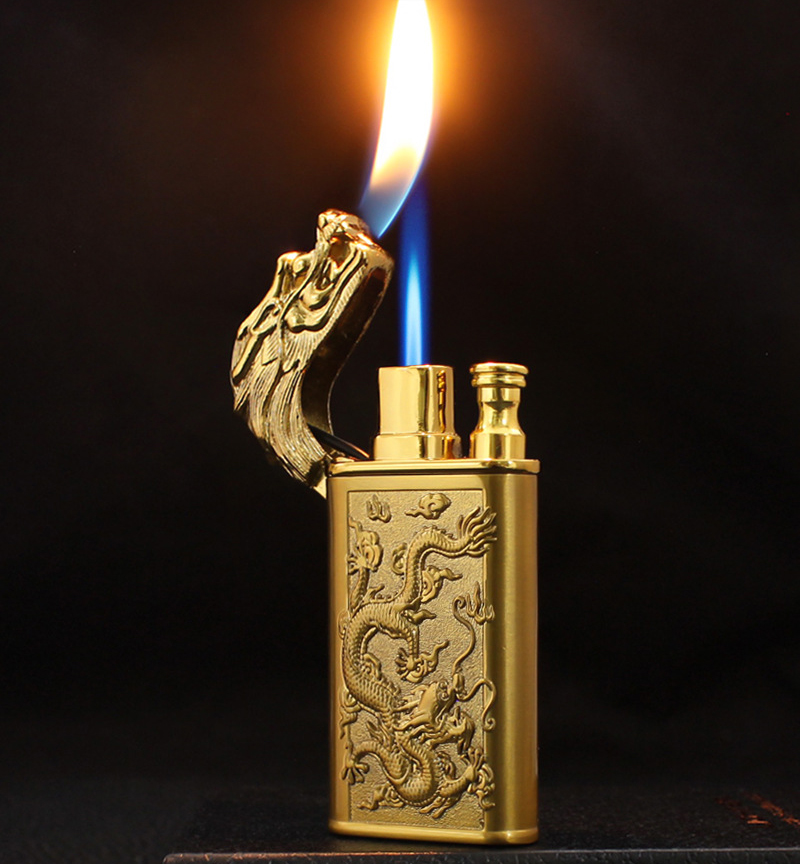 Vỏ Hột Quẹt Bật Lửa Gas 2 Chế Độ Lửa HB-784 Khắc Họa Tiết Rồng Nổi May Mắn - Nhiều Màu
