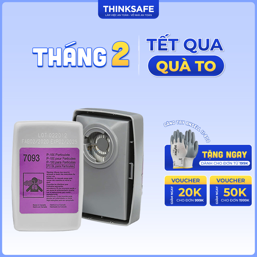 Mặt nạ phòng dịch 3M Thinksafe, tiêu chuẩn N95, phòng dịch, lọc bụi mịn pm2, bảo vệ hô hấp, 3M chính hãng -7502/7093