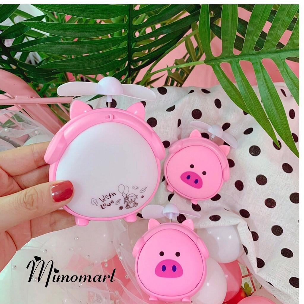 Quạt cầm tay tích điện heo hồng siêu cute quạt mini cầm tay