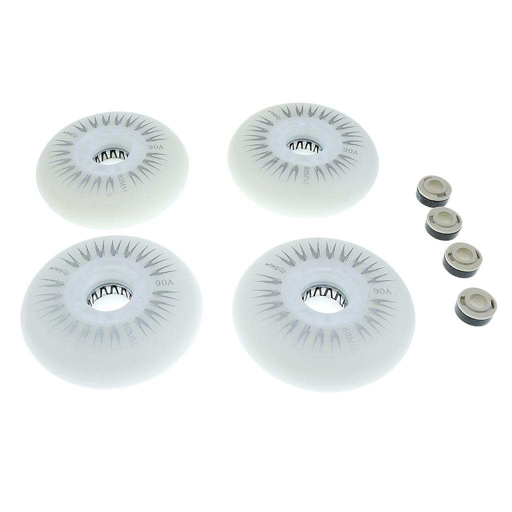 2x4 Pieces 80mm LED Lights Flashing Inline Skate Roller Skating Wheels White