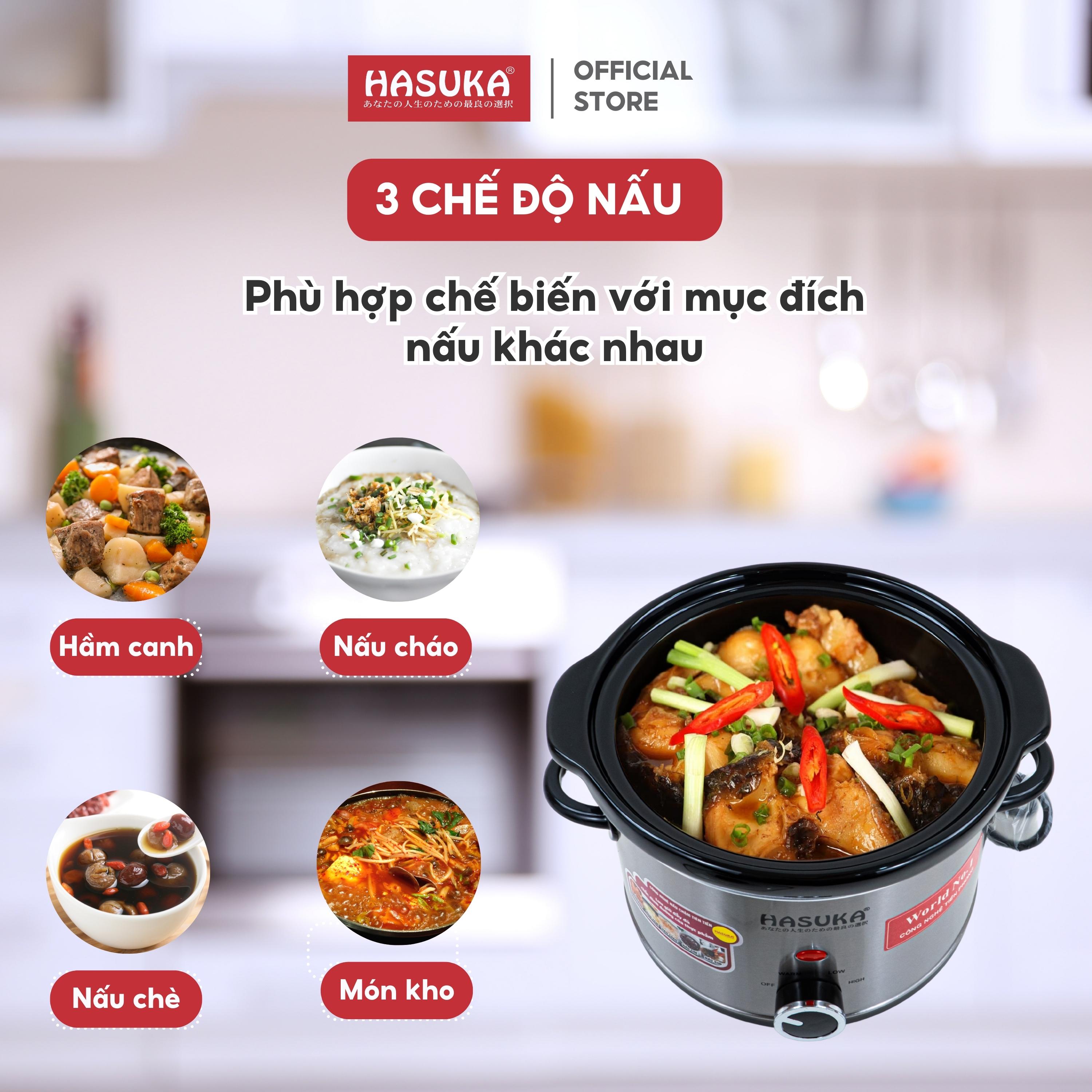 Nồi nấu chậm HASUKA HSK-118 dung tích 2.5L, công suất 160W đa năng với 3 chế độ nấu, lòng nồi được làm từ gốm ceramic - HÀNG CHÍNH HÃNG