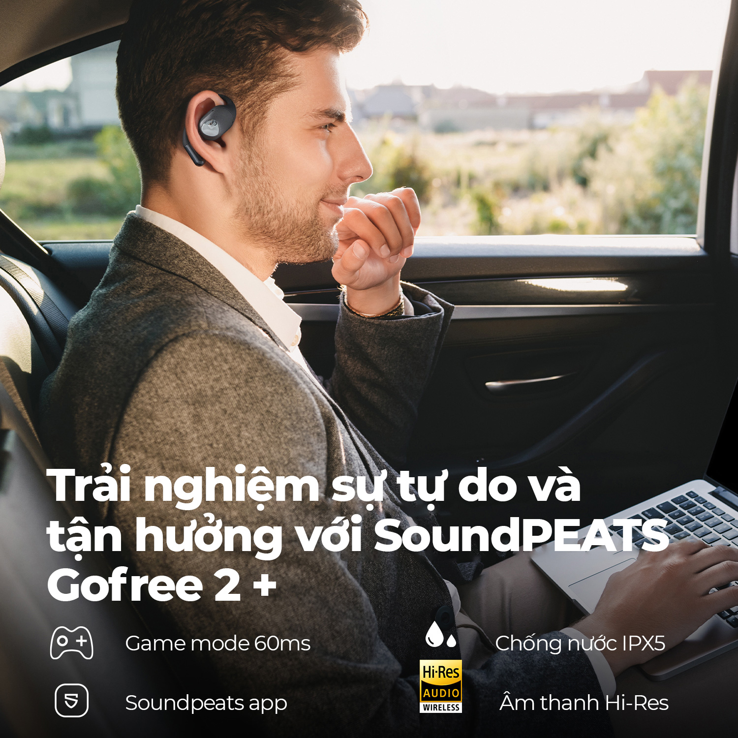 Tai nghe bluetooth thể thao SoundPEATS Gofree 2+ Đeo ngoài tai - Âm thanh ấm - Pin 11h - Chống nước IPX5 - Hàng chính hãng