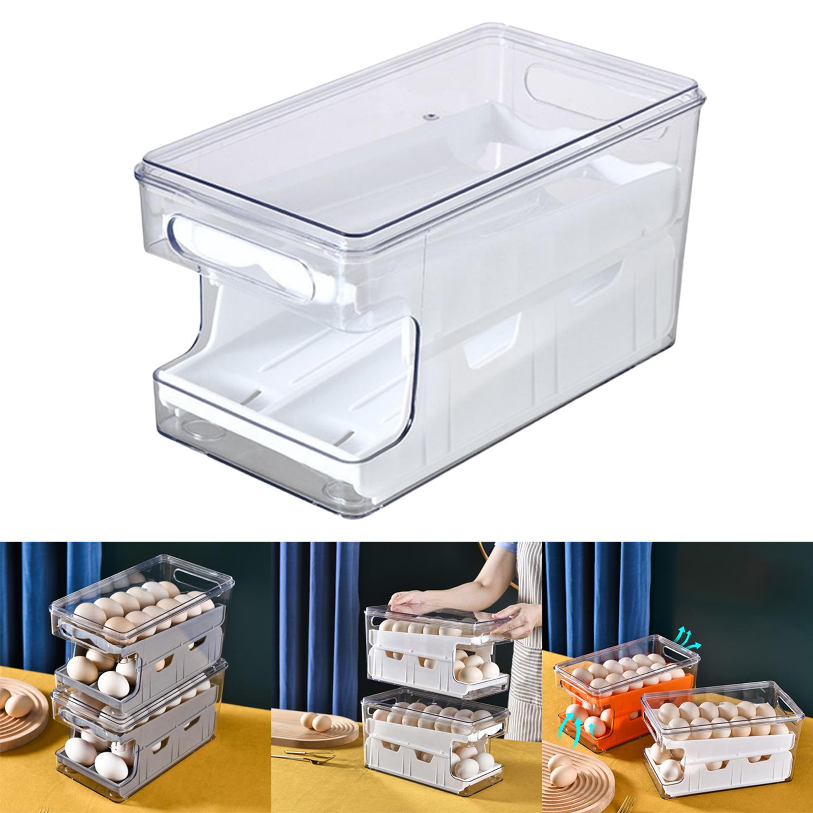 Egg Storage Box Automatic Filling Stackable Organizer for Refrigerator Kitchen Household