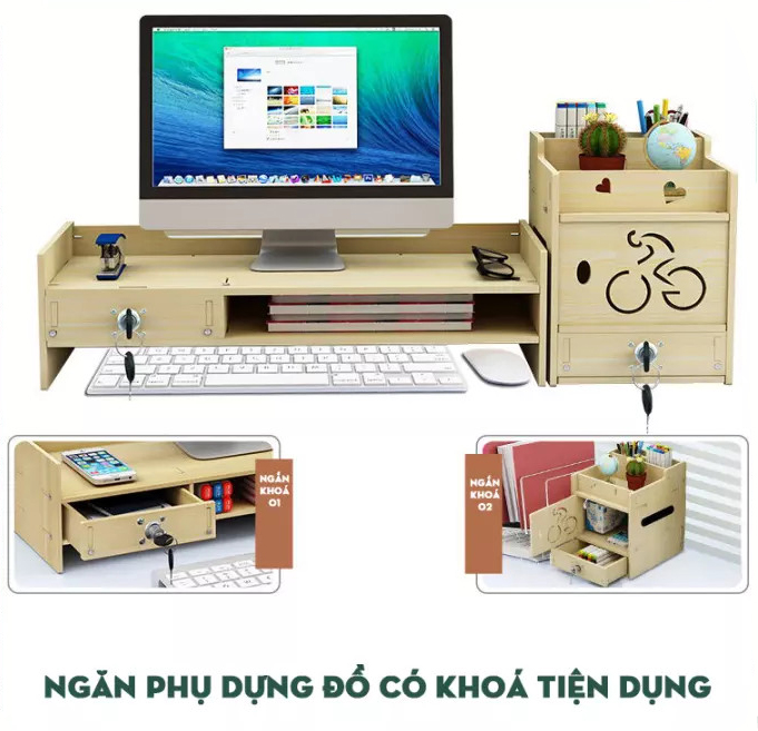 Kệ Gỗ Máy Tính Mini, Kệ Màn Hình Máy Tính Để Bàn Làm Việc - Hàng Chính Hàng