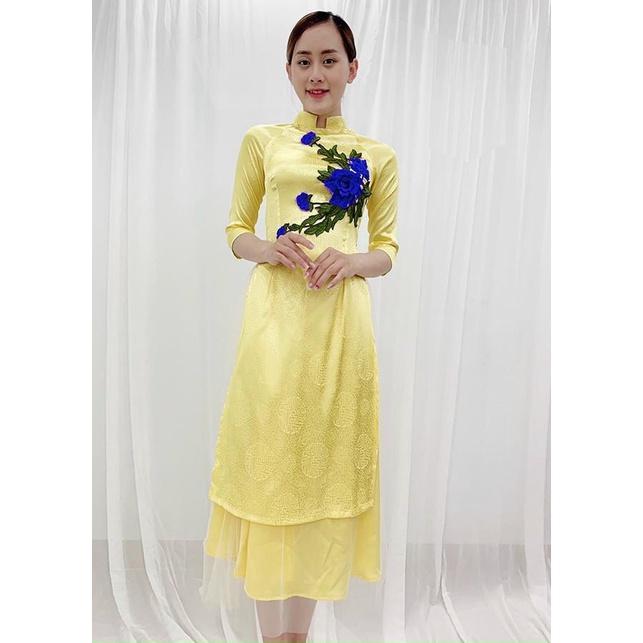 Áo Dài Cách Tân Diện Tết Vải Lụa Gấm có Họa Tiết , Có Big Size