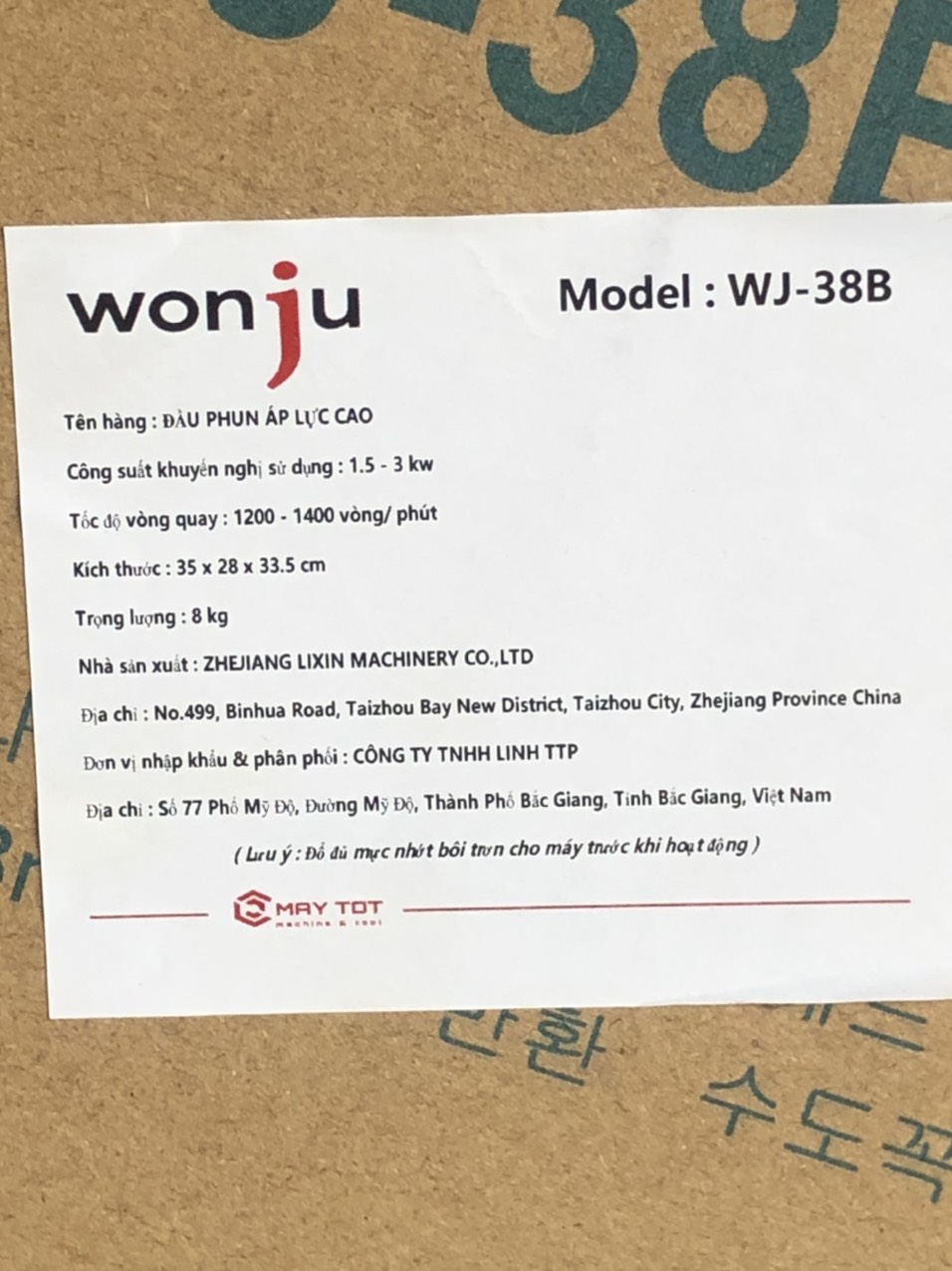 Đầu phun áp lực cao Wonju WJ-38B