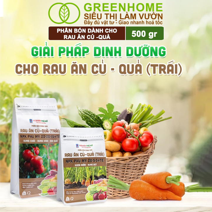 Phân Bón NPK Greenhome, Chuyên Rau Ăn Lá, Củ, Cây Ăn Trái, Hoa, Dinh Dưỡng Cân Đối, Chắc Rễ, Khoẻ Cây, Bông To, Sai Quả