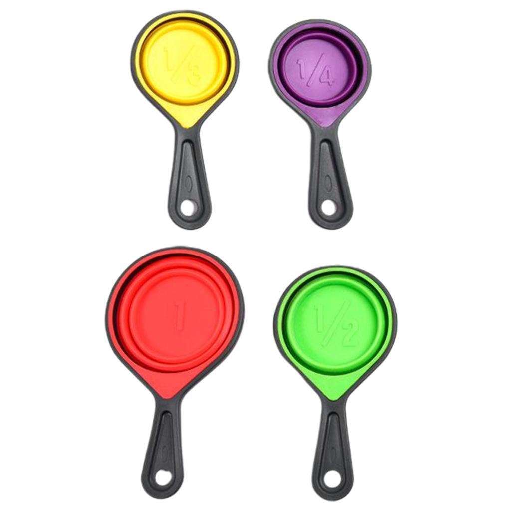 Folding Silicone Measuring Cups And Spoons Baking Tools Cups 4 Pieces