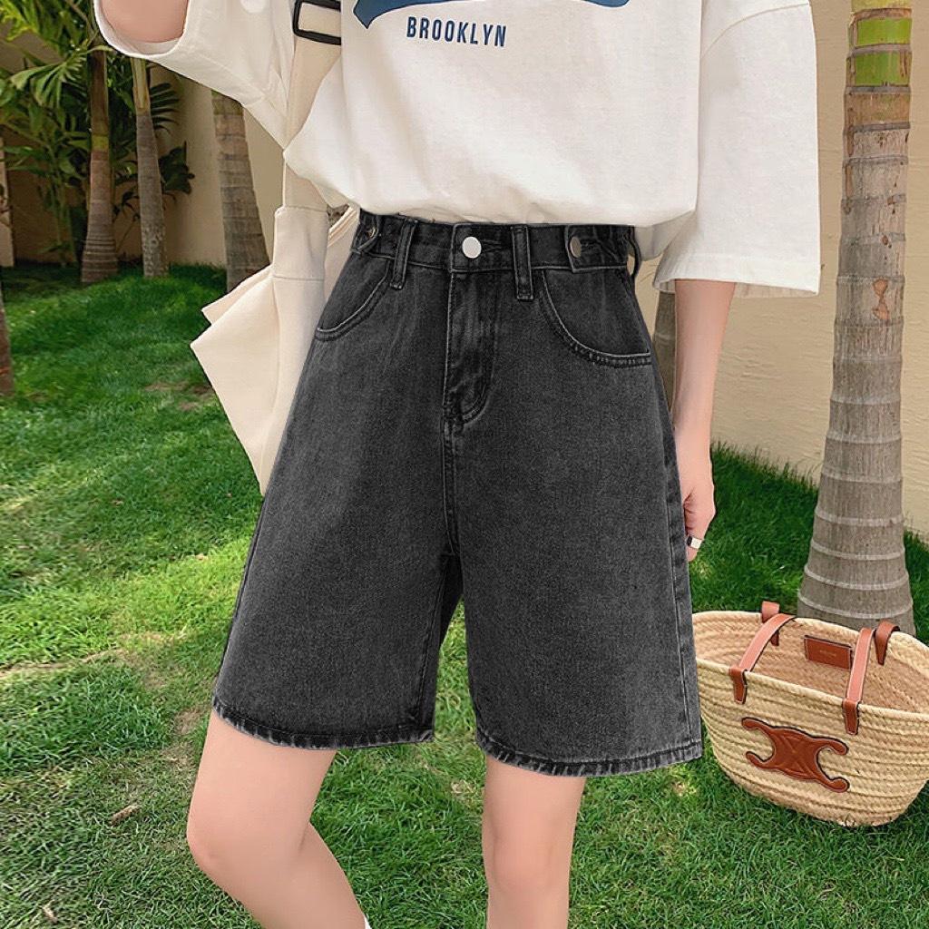 Quần Short Jean Nữ Ống Rộng Cúc Đồng