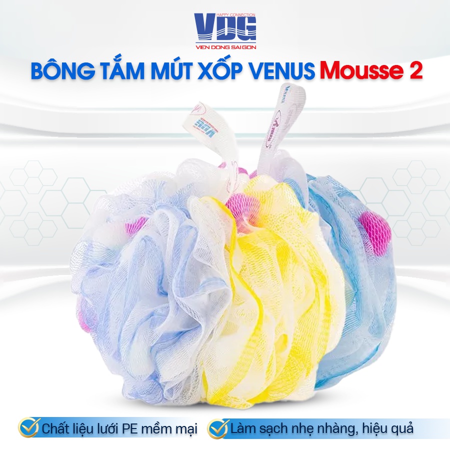 Bông tắm tròn cao cấp Venus Mousse 2-Tạo bọt nhiều, tấy da chết, thẩm thấu sữa tắm nhiều,massge thư giãn (Giao màu ngẫu nhiên)