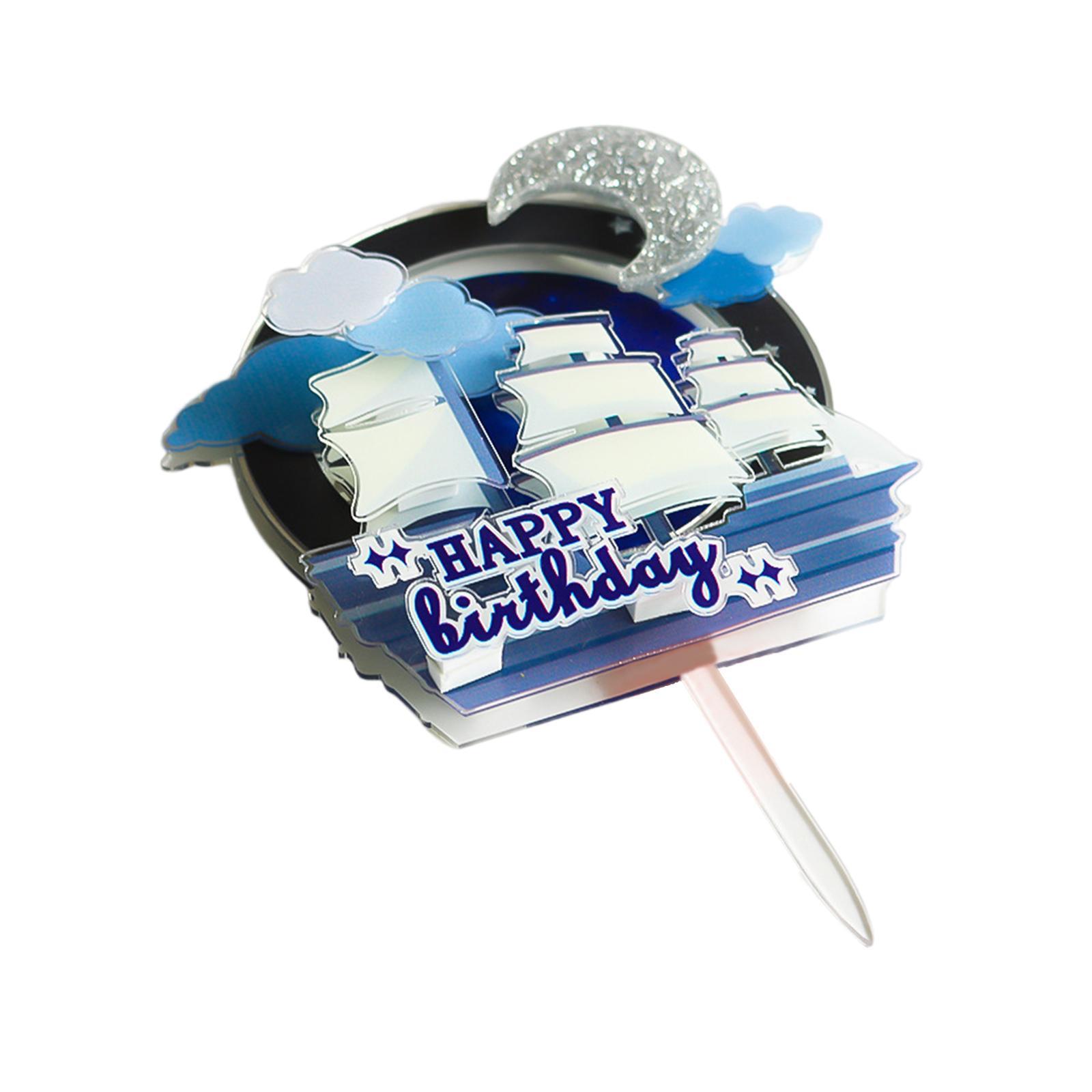 Sailing Themed Happy Birthday Cake Topper Ornaments for Baby Shower Wedding