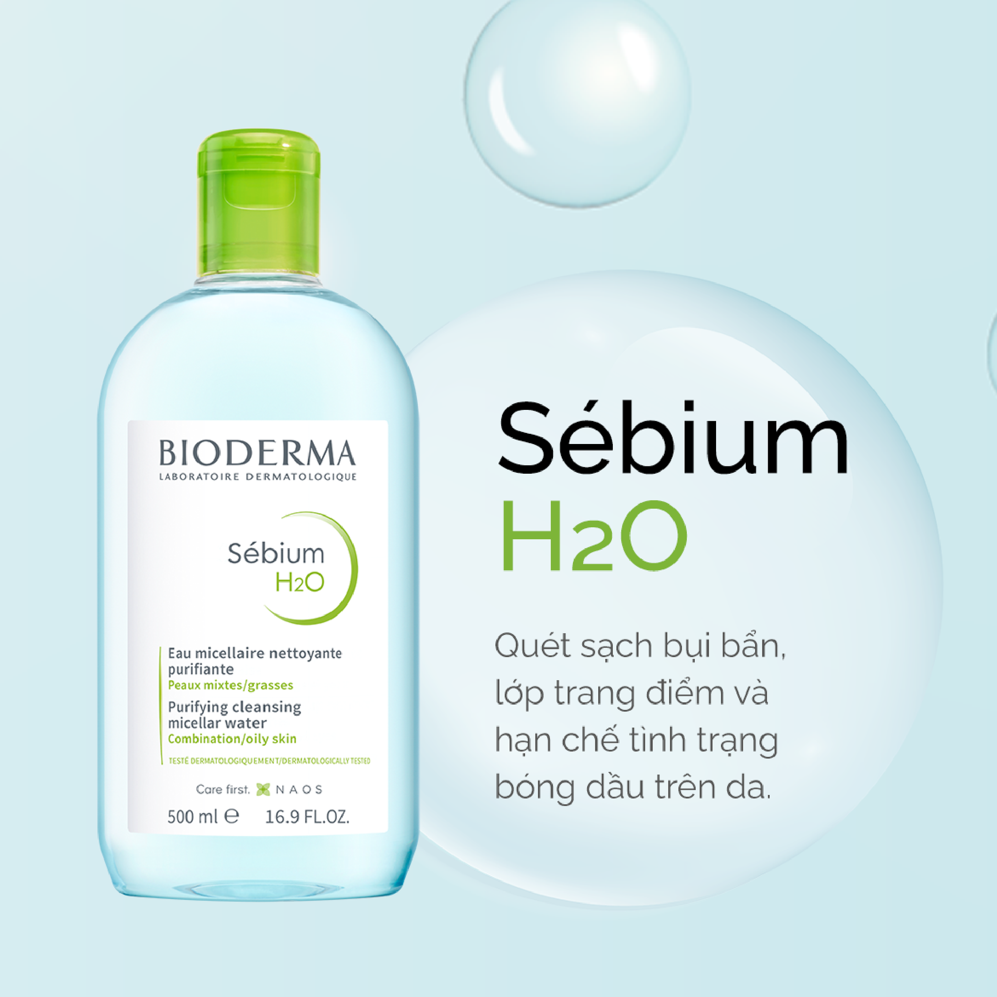 Nước tẩy trang cho da dầu mụn Bioderma Sébium H2O Làm sạch da và hạn chế tiết bã nhờn