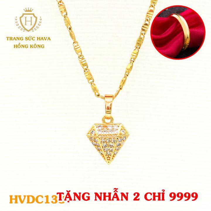 Dây Chuyền, Vòng Cổ Nữ Mặt Đính Đá Màu Trắng Xi Mạ Vàng Non Cao Cấp - Trang Sức Hava Hong Kong - HVDC138