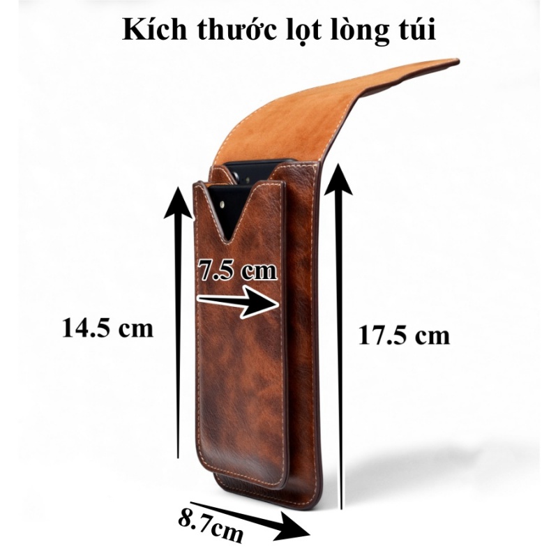 Bao da túi 2 ngăn đeo hông thắt lưng loại đứng cho điện thoại nhiều size từ  5 inch đến 6.5 inch