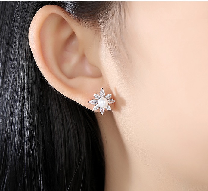 Bông tai khuyên tai bạc S925 hoa trà nhiều cánh