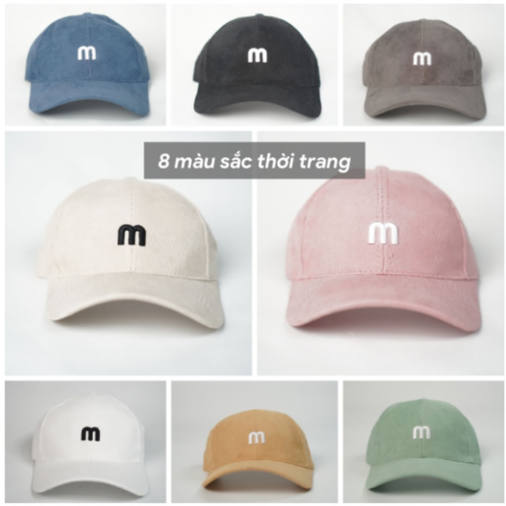 Mũ lưỡi trai - nón Ulzzang vải kết nhung thêu chữ M unisex nam nữ chống nắng phong cách thời trang, cá tính