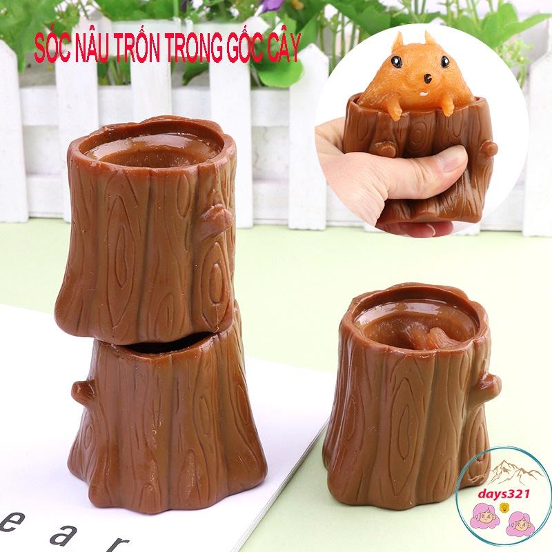 SÓC NÂU TRỐN TRONG GỐC CÂY Squishy Mochi mềm mịn dễ thương chân thực giảm stress co dãn đàn hồi ngộ nghĩnh