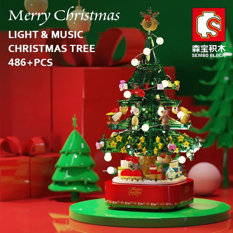 Đồ Chơi Lắp Ráp Xếp Hình Giáng Sinh SEMBO BLOCK Christmas Music Tree – Cây Thông Noel Kèm Đèn và Hộp Phát Nhạc (486 chi tiết)