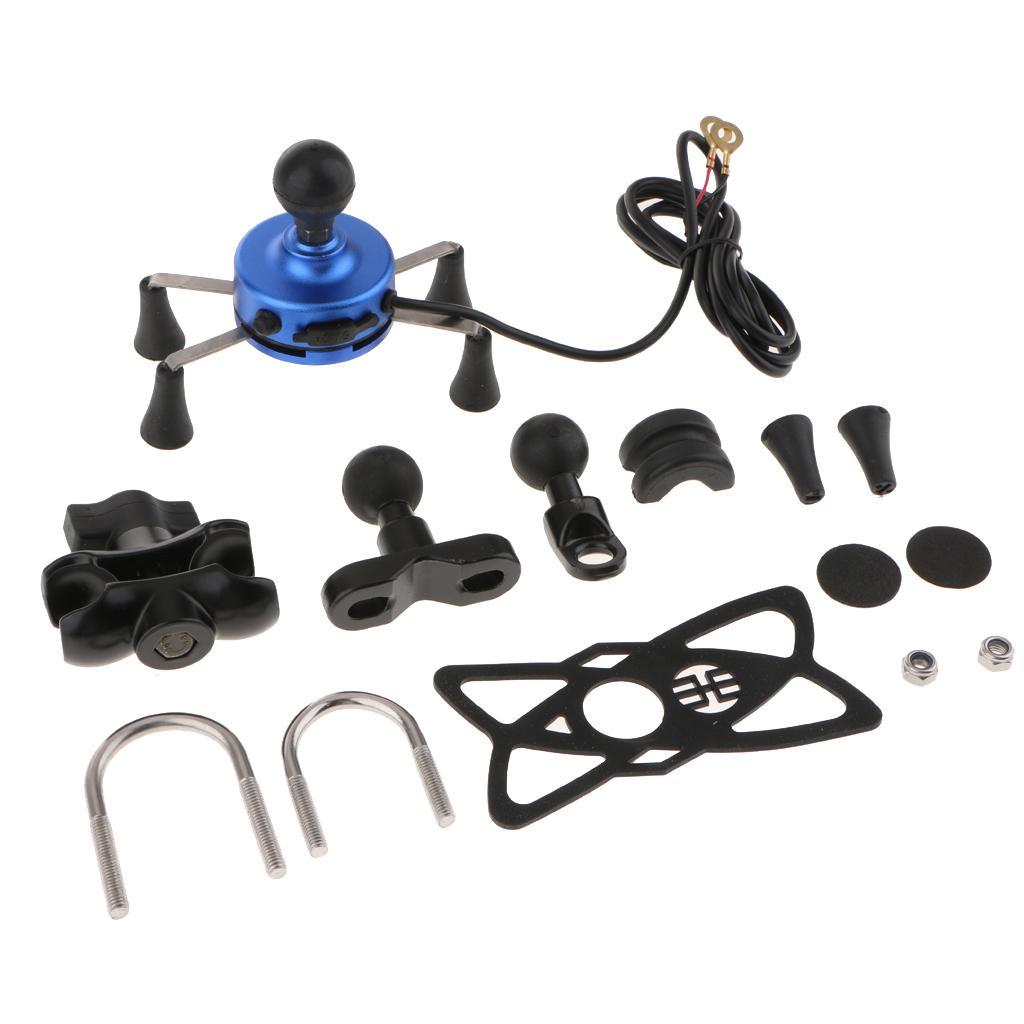 Motorcycle Cell Phone Handlebar Mount Holder USB Charger 4.7-6 Inch