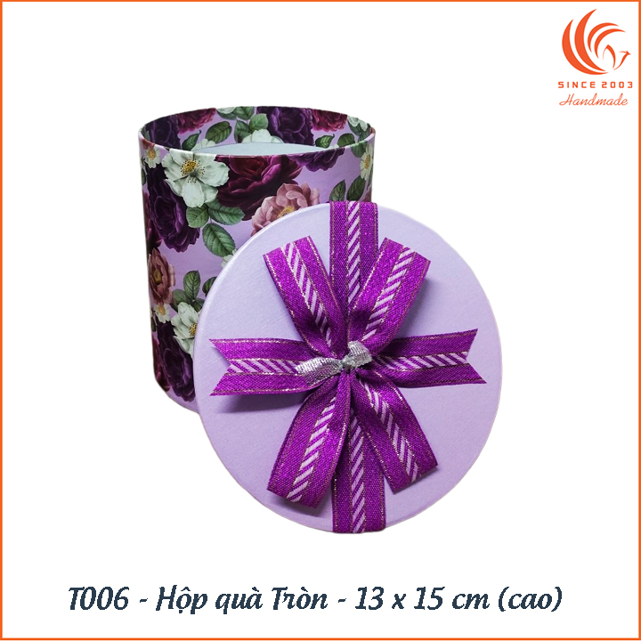 Hộp quà Tròn có nơ Phượng Hoàng T006 - 13 x 15 cm (cao