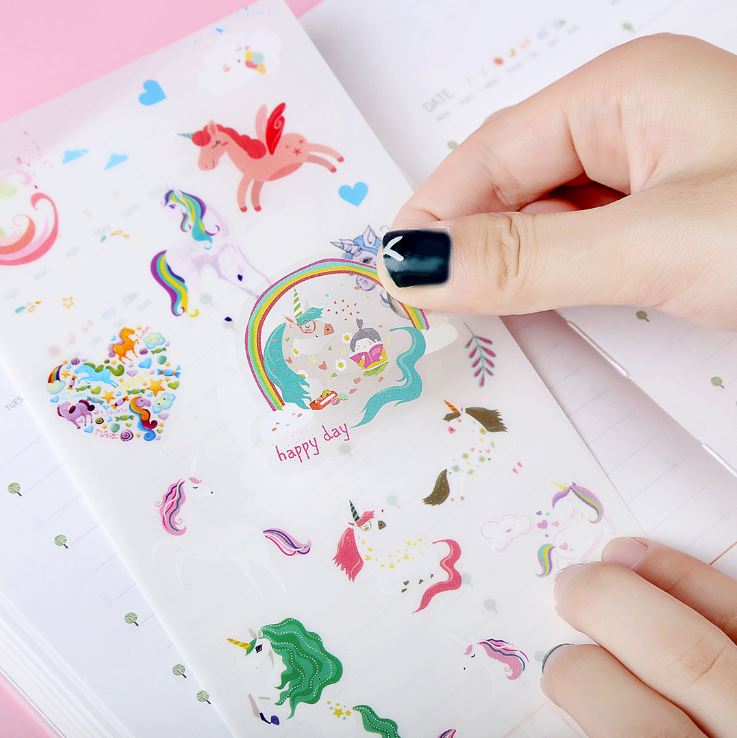 Bộ 6 Tấm Sticker Trang Trí Unicorn Kỳ Lân