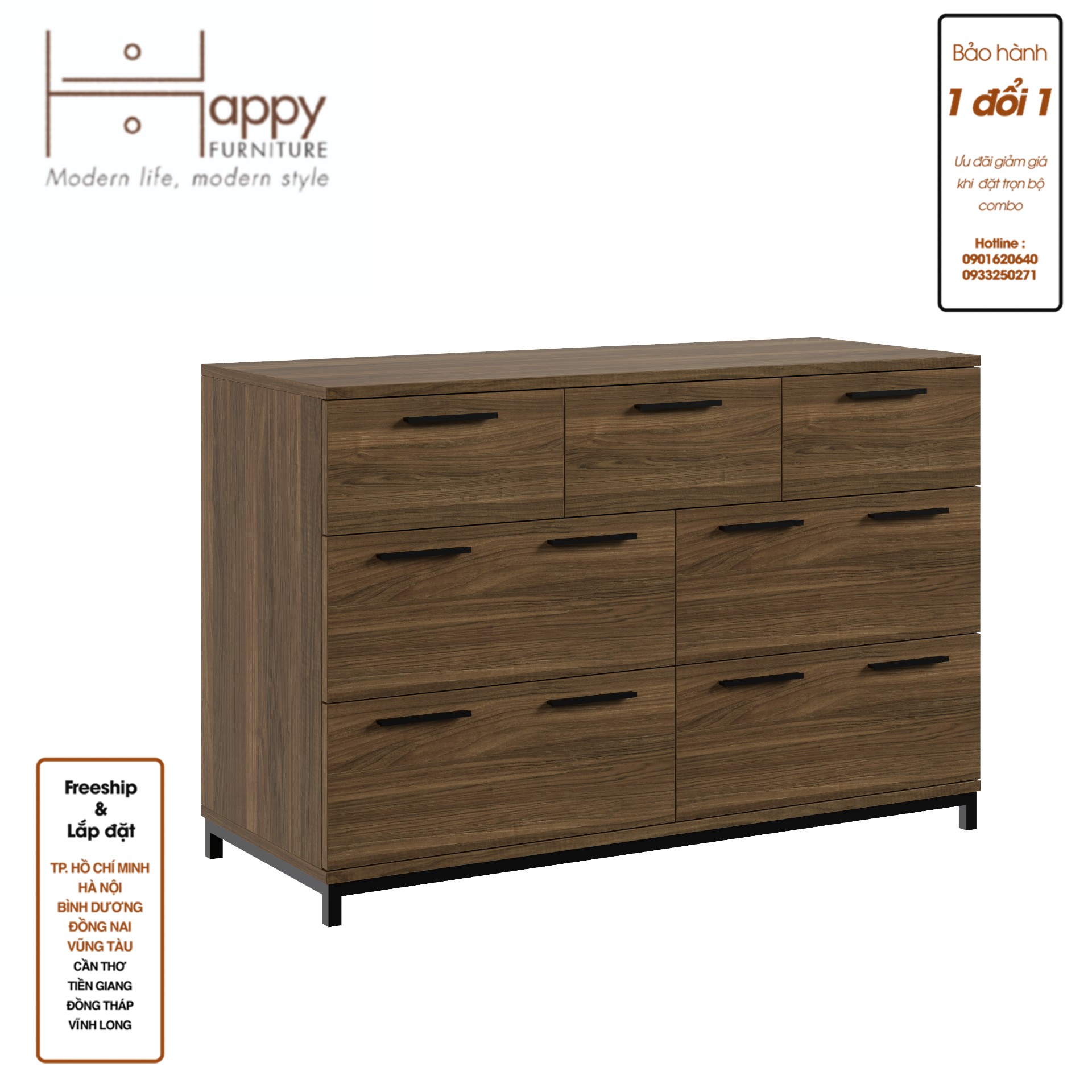 [Happy Home Furniture] LOUIS , Tủ lưu trữ 7 ngăn kéo - chân sắt , 112cm x 45cm x 74cm ( DxRxC), THK_061