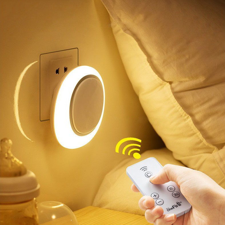 Đèn ngủ CODER kiêm ổ cắm điện cảm biến ánh sáng hiện đại - kèm điều khiển từ xa tăng giảm ánh sáng
