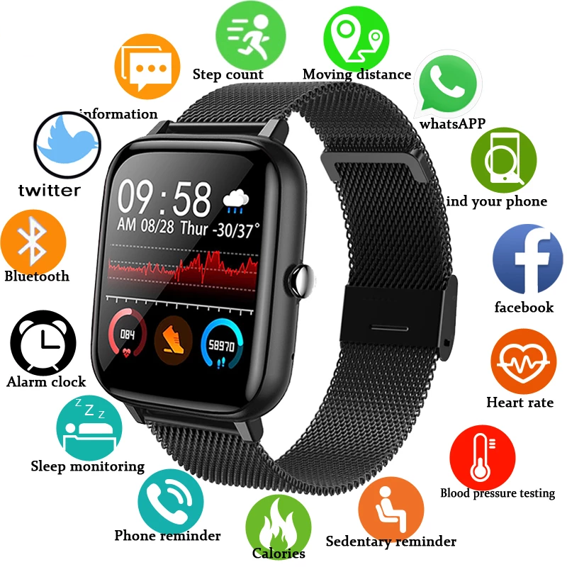 Đồng Hồ Thông Minh Đa Năng P6 Màn Hình Cảm Ứng 1.54 Inch Đo Nhịp Tim Cho Android Ios