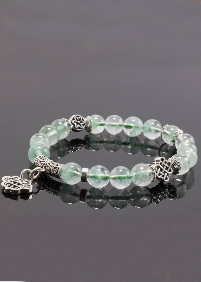 Vòng tay thạch anh tóc xanh phối charm bạc  Ngọc Quý Gemstones