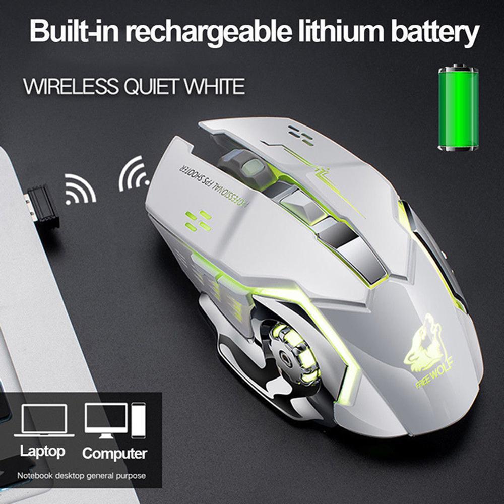 Mới 2400DPI Chuột Sạc X8 Không Dây Silicon LED Backlit Quang USB Ergonomic Chuột Chơi Game Thở Dạ Quang Ánh Sáng