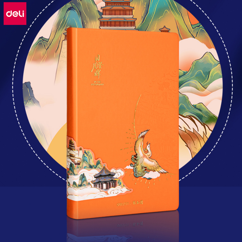 Sổ Tay Deli 25K Bìa Nghệ Thuật Popup Phương Đông 120 Trang Trang Nhã - Cam