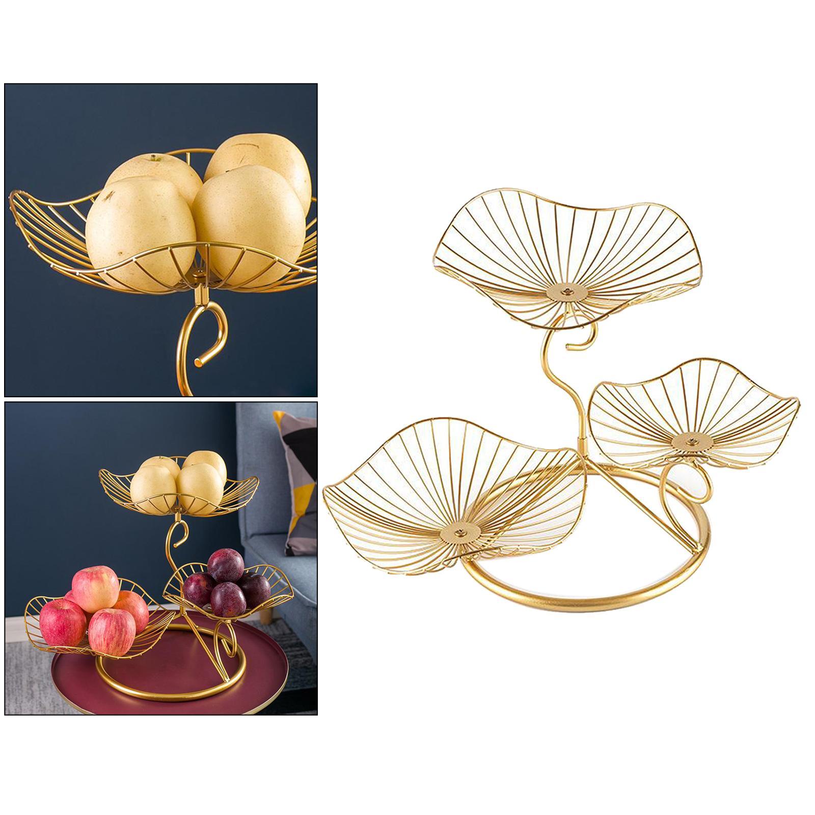Lotus Leaf Fruit Bowl Display Basket Iron Wire Fruit Holder Dish 3 Tier